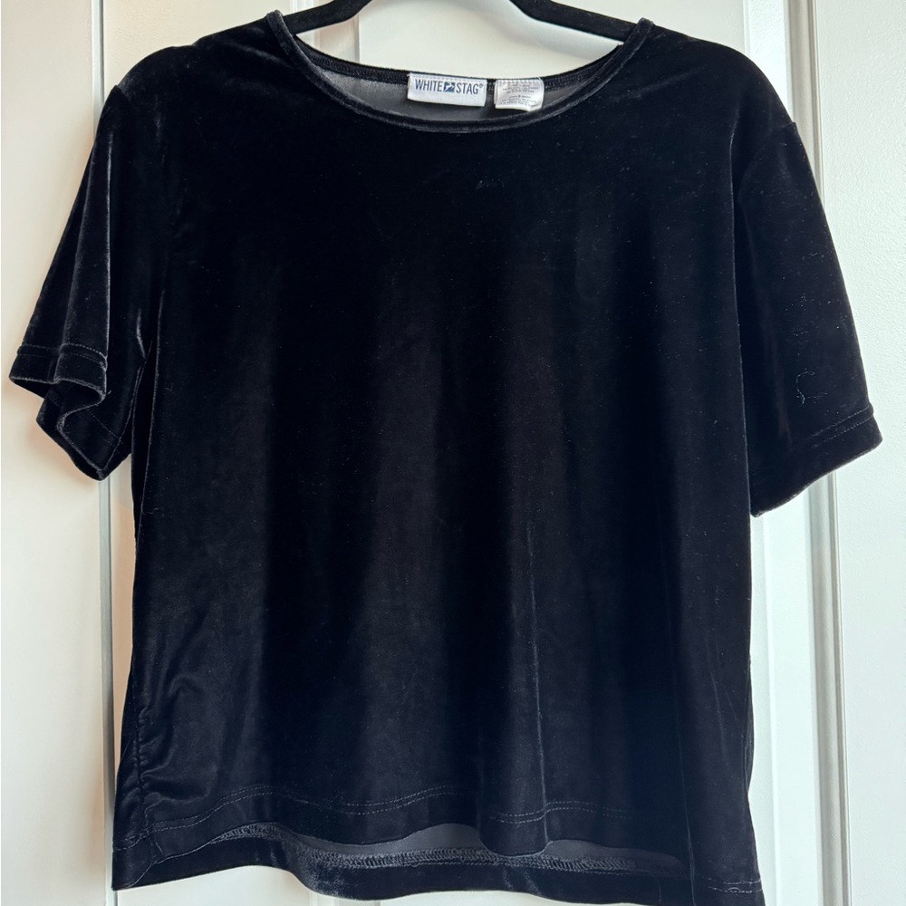 Vintage White Stag Black Velvet Short Sleeve Top - Size L